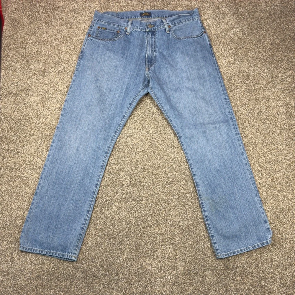 Polo Ralph Lauren Hampton Relaxed Straight‎ Jeans Mens 34 Light Wash Blue Denim